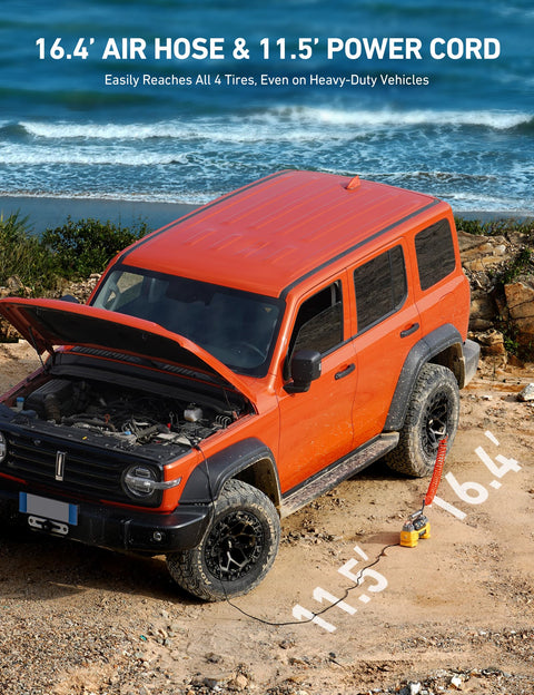 Heavy Duty 12V Tire Inflator With Auto Shutoff And Digital Screen Dual Cylinders And Dual Motors Portable Air Compressor In Use On SUV