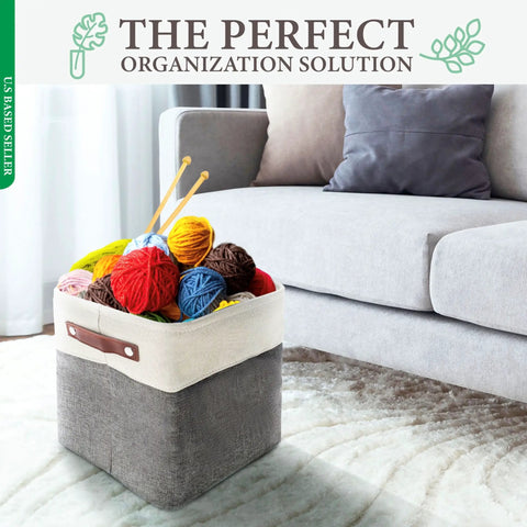 Fabric Cube Storage Bins Four Pack 10 Inch By 10 Inch Gray And White Foldable Storage Cubes for Easy Organization in living room.