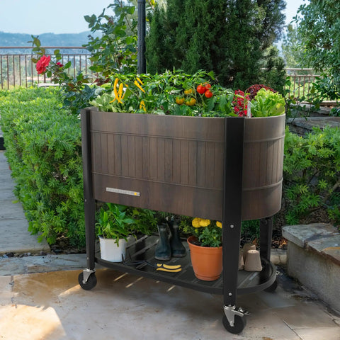 Raised Garden Bed With Legs Built To Last 40 x 20 x 37 In Wood Brown Planter Box With EnGrow TrueSoil Technology outdoors