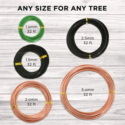 Pro Grade Aluminum Bonsai Wire Kit 160ft With Cutter And Canvas Bag, 5 Rolls of 1.0-3.0mm Wire for Tree Shaping