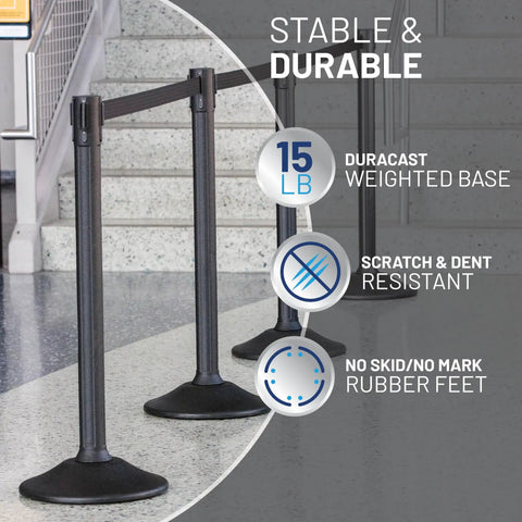 Heavy Duty Crowd Control Stanchions With 6.5 Ft Retractable Belts No Fuss Tool Free Setup Universal Belt Ends That Fit Most Brands 2 Pack For Events Venues Hotels Theaters Airports Made In USA