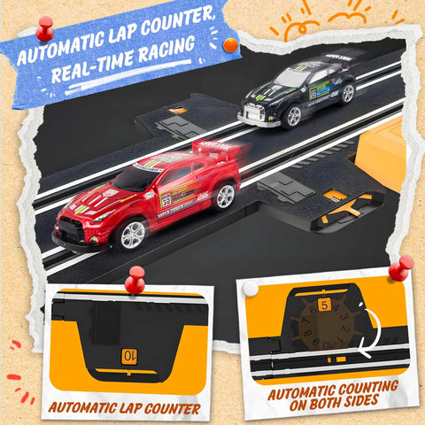 Rad Slot Car Race Track Set With Four High Speed Cars Dual Control System Hand Cranked And Electric Dual Lap Counter