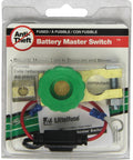 Littelfuse ATD300BP Anti-Theft Battery Master Switch front view with green knob and wiring in package
