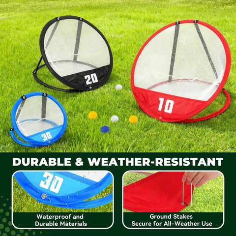Golf Chipping Net Set For Backyard Practice With Three Pop Up Nets And Targets 15 Practice Balls Hitting Mat And Storage Bag