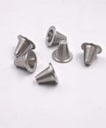 Front view of stainless steel witches hat perforated waterjet filter cones for short-stop filter, set of five