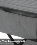 Close-up of storage pockets on a Two Person Outdoor Hammock With Heavy Duty Steel Stand 55 Inch Double Hammock Large Removable Pillow in Haze Gray.
