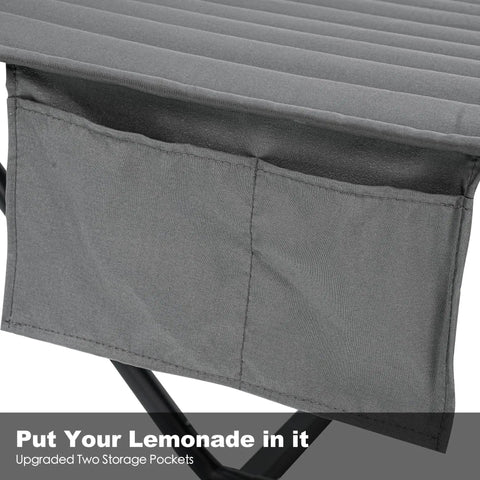 Close-up of storage pockets on a Two Person Outdoor Hammock With Heavy Duty Steel Stand 55 Inch Double Hammock Large Removable Pillow in Haze Gray.