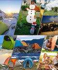 Collage of camping scenes with tents in varied terrains, showcasing Eight Pack Heavy Duty Tent Stakes 12 Inch Steel Pegs for secure setup.