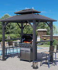 Outdoor Hardtop Grill Gazebo With Galvanized Steel Double Roof And Aluminum Frame, Two Side Shelves, 8x6 Ft Patio Canopy