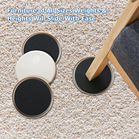 Heavy Duty Carpet Furniture Sliders, 8 Pack, 5 Inch Round Moving Pads For Big Furniture placed under chair leg on carpet