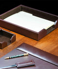 Premium Bonded Leather Desktop Letter Tray Organizer For Your Desk With Luxury Letter Holder And Paper Organizer For Office And Executive Desk Decor In Dark Brown