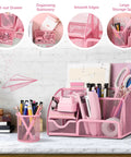 Must Have 11 Pcs Pink Office Supplies Set With Desk Organizer, Pencil Holder, Stapler, Tape Dispenser for Home Office School