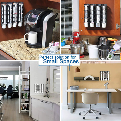 Side Mount Coffee Pod Holder For Keurig Machines, Space Saving K Cup Organizer, Expandable 15 Cup Capacity, Installed in Kitchen Setting