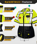 Women Class 3 High Visibility Safety Vest Featuring Cinched Elastic Waist Four Roomy Utility Pockets Snug Contour Tailored Hustle Ready Workday Essential with heavy duty zipper and chest pocket.