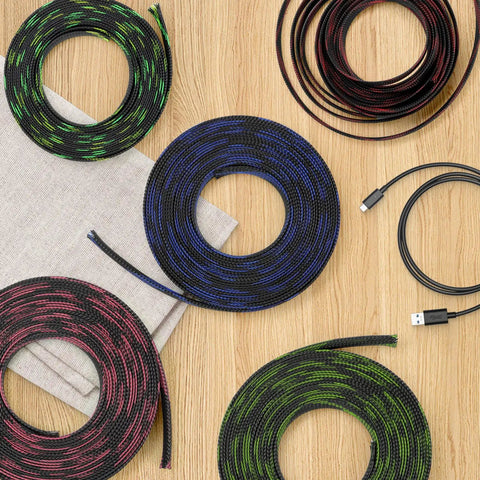 Braided Cable Sleeve 33Ft Expandable Wire Loom For Automotive Wiring Harness And PC Case Pet Proof Chew Resistant Cord Protector Flexible Cable Management With Seven Size Options And Six Color Choices Black Purple 10mm 3/8 Inch assorted rolls