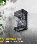 Lit LED Porch Light Dusk To Dawn Wall Sconce With Bubble Glass, exterior waterproof fixture under rain showcasing durability