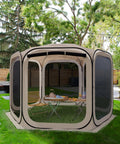 Instant Pop Up Screen Tent With Mosquito Net, Portable Screen House for Patio, Backyard, Garden, 12x12 Feet, set up with table inside