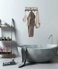 Over The Door Towel Hooks And Wall Mount Rack in bathroom with robe, towels, and sandblasted coffee finish above a bathtub.