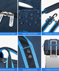 Ailouiskids rolling duffle bag with detachable wheels, blue water-repellent fabric, carry strap, and trolley handle.