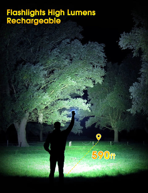 Silhouette in field using Rechargeable LED Flashlight With COB Sidelight Beast Mode Bright High Lumen Beam Zoomable Tactical Light