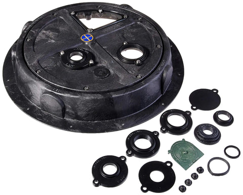 Radon Sump Dome Cover For Top Discharge Vent Retrofit Over Existing Basins Universal Fit, seen with additional installation parts