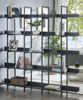 Five Shelf Vintage Industrial Bookcase With Black Metal Frame And MDF Shelves Space Saving Storage Organizer For Bedroom Living Room