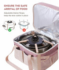 Heavy Duty Insulated Slow Cooker Carrying Bag 6 To 8 Quart Oval, open showing straps securing cooker inside.