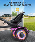 Two In One Off Road Self Balancing Scooter With Adjustable Seat Attachment For Kids And Adults, side view with LED wheel