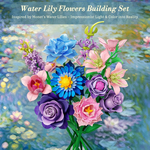 Monet Inspired Water Lily Bouquet Building Set With 603 ABS Bricks To Create A Dope Lifelike Flower Display For Adults And Art Lovers A Great Gift For Creative Home Decor, assembled floral display