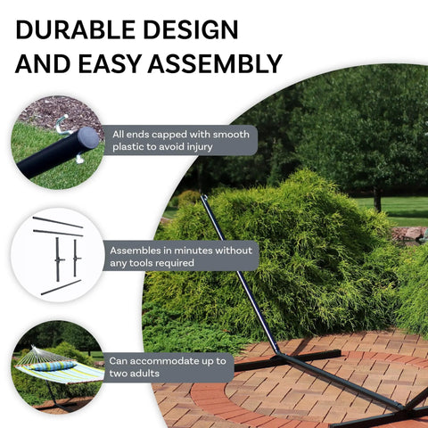 Go To Double Hammock Stand For Outdoor And Indoor Use 400 Pound Capacity 15 Foot Frame With Black Powder Coated Finish