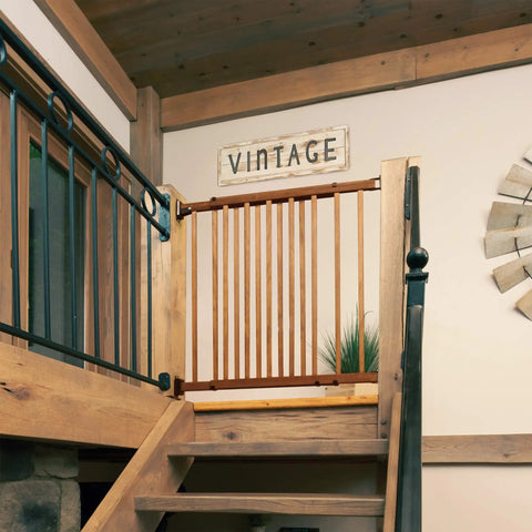 Walk-Thru Top Of Stairs Baby Gate Farmhouse Collection Expands From 30 To 48 Inch Openings, 32 Inch Tall Easy Pass-Through Safety Gate