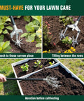 Manual Rotary Garden Cultivator Tiller With Heavy Duty Steel Head And Detachable Thick Tines, 61 Inch Long Hand Tool for Lawn Care
