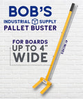 Heavy Duty Pallet Puller Bar With 3 Section Handle 41 Inch Length beside text 'Bob's Industrial Supply Pallet Buster'
