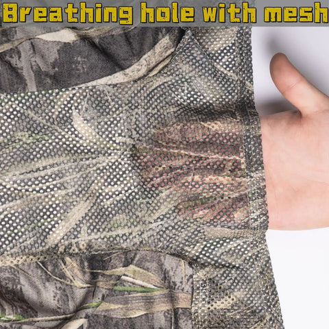 Camo Balaclava Face Mask with mesh breathable holes, close-up of polyester camo material showing breathability feature