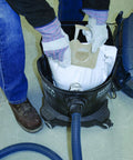Person inserting Fleece Dust Bags For 9 Gallon Dust Extractors 30 Pack Heavy Duty Pre Filter Bags For Debris And Dust Compatible With Vac090 Series