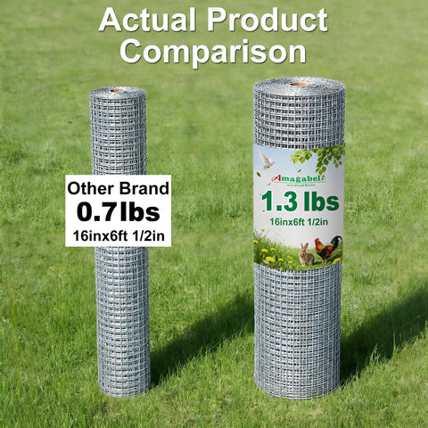Side-by-side comparison of Badass Heavy Duty 19 Gauge Hardware Cloth Chicken Wire 1/2 Inch Mesh 16 By 6 Feet rolls.
