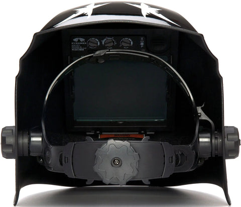 Front view of Wham 3030AE Arc Sensor Welding Mask With Pivot Headgear, showing auto-darkening screen and controls.