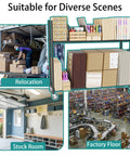 No Bull Heavy Duty Packing Station Cart With Fully Adjustable Height Steel Wire Shelving in relocation, stock room, and factory floor scenes.