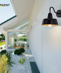 Outdoor Barn Light Gooseneck Fixture With Beaded Shade In Black Finish Vintage Country Style Waterproof Exterior Wall Mounted Lighting For Front Porch House Garage And Garden Areas mounted on modern house wall