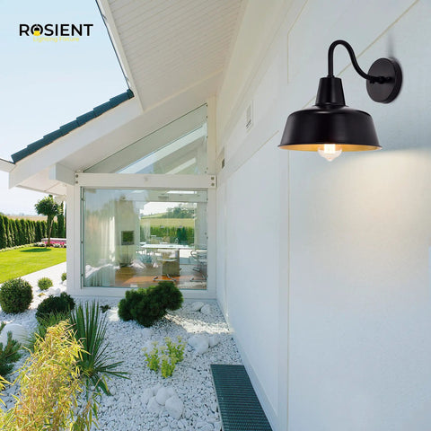 Outdoor Barn Light Gooseneck Fixture With Beaded Shade In Black Finish Vintage Country Style Waterproof Exterior Wall Mounted Lighting For Front Porch House Garage And Garden Areas mounted on modern house wall