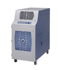 3.5 Ton Commercial Portable Air Conditioner Air Cooled Self Contained System Made In Usa For Industrial Spaces, blue and silver unit with wheels.