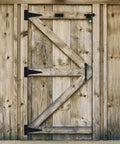 Wooden barn door with 10 Inch T Strap Heavy Duty Door Hinges Black Tee Hinge For Wood Fences Gardens Barn Doors And Gates Rustproof 1/8 Inch Thick Steel.