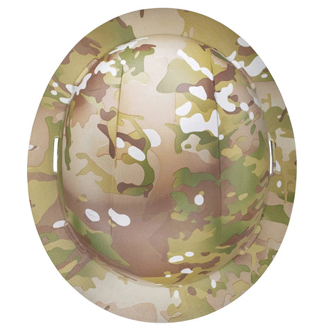 Full Brim Non Vented Army Camo OSHA Hard Hat With 6 Point Suspension Matte Finish HDPE Construction Helmet top view
