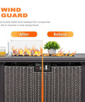 Rectangular Fire Pit Wind Guard For 52 Inch Tables, 27.6 X 11.7 X 6.5 Inches, Transparent Tempered Glass, Before After Use