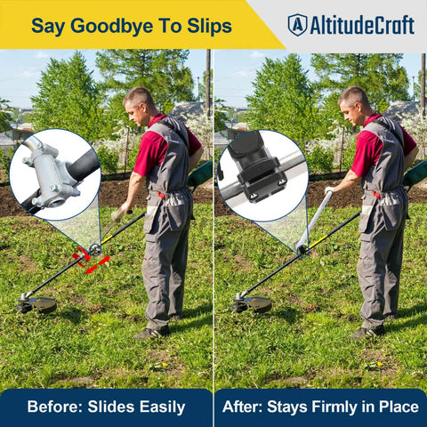 Man using Upgraded Weed Eater Handle Extension For Ergonomic Back Saver And Tall People Universal String Trimmer Handle Grip