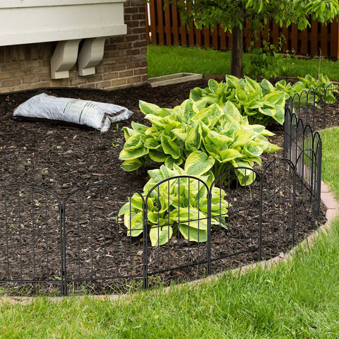 Arched 10 Pack Metal Garden Fence Panels Rustproof Wire Edging for Outdoor Yard Landscape Animal Barrier Fence 10Ft Total Length 24In High No Fuss Install to Protect Flowers Landscaping installed around flower bed