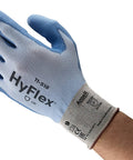 Ultralight Cut Resistant Work Gloves For Men And Women, Extra Thin Nylon Coating, Blue, Size Small, 12 Pairs, shown on hand