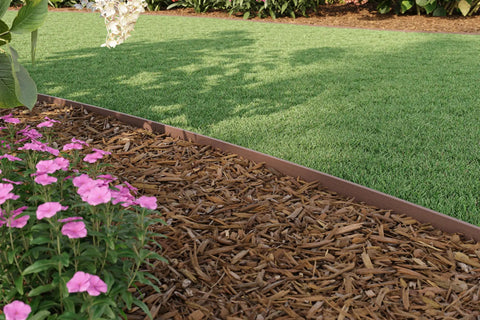 4 Inch Composite Landscape Edging Kit, 40 Foot Brown, Contractor Grade Edging For Lawn And Garden Borders, Includes 24 Anchoring Stakes, 4 Inch Wall Height, Made In USA edging defining flowerbed and lawn
