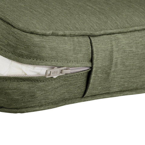 Close-up of Montlake FadeSafe Outdoor Bench Cushion 41 X 18 X 3 Inches Contoured, Water Resistant, Fade Resistant Fabric in Heather Fern