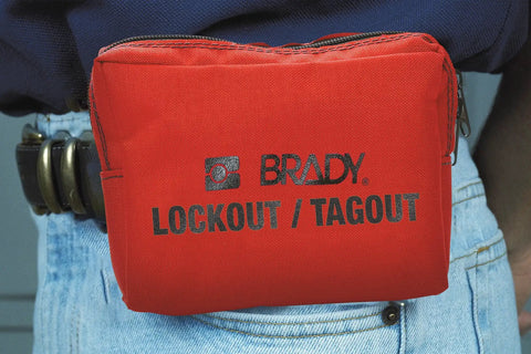 Lockout Sampler Pouch Kit For Electrical Safety With 2 Steel Padlocks Red Portable Lockout Tagout Kit 11 Components on belt